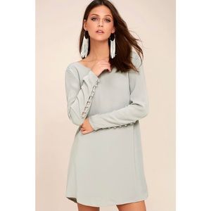 Upbeat Chic Light Grey Long Sleeve Shift Dress